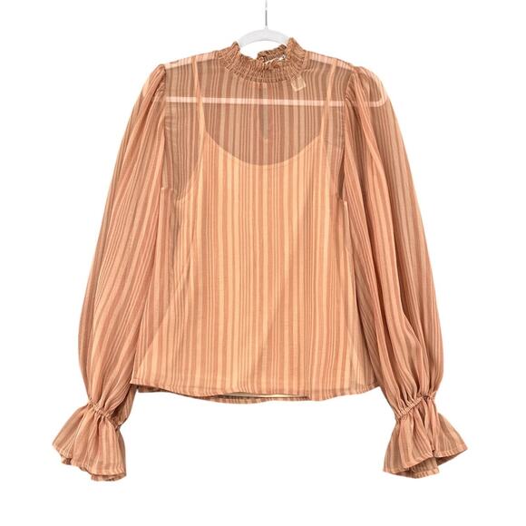 A. Calin Flying Tomato‎ Striped Sheer Ruffled Victorian Blouse Size Medium - Picture 1 of 8
